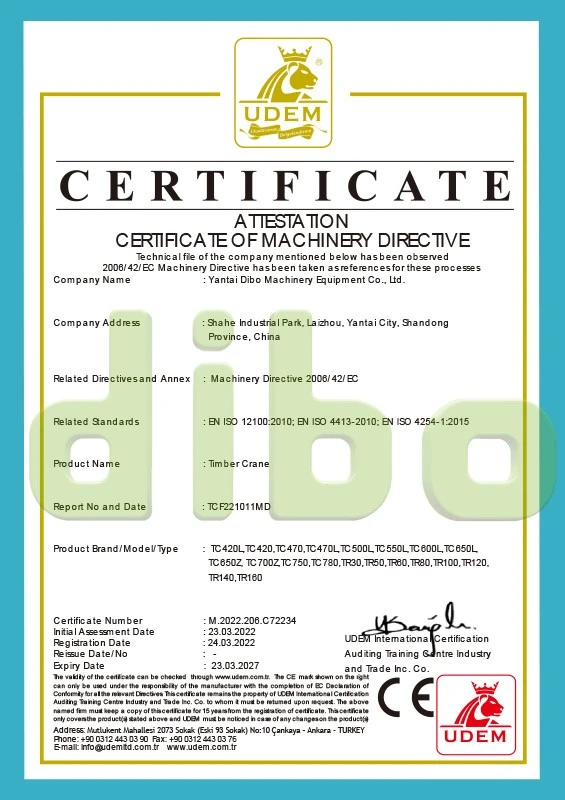 CE Certificates for Timber Crane CE Certificates for Timber Crane